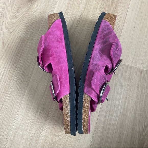 Birkenstock Arizona Big Buckle Festival Pink Fuchsia Oiled Leather Sz 40 Narrow - Picture 4 of 6
